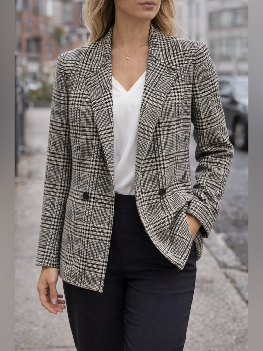 Liz Claiborne Houndstooth Blazer Women Size 4 Wool Blend Classic Jacket - Picture 2 of 10